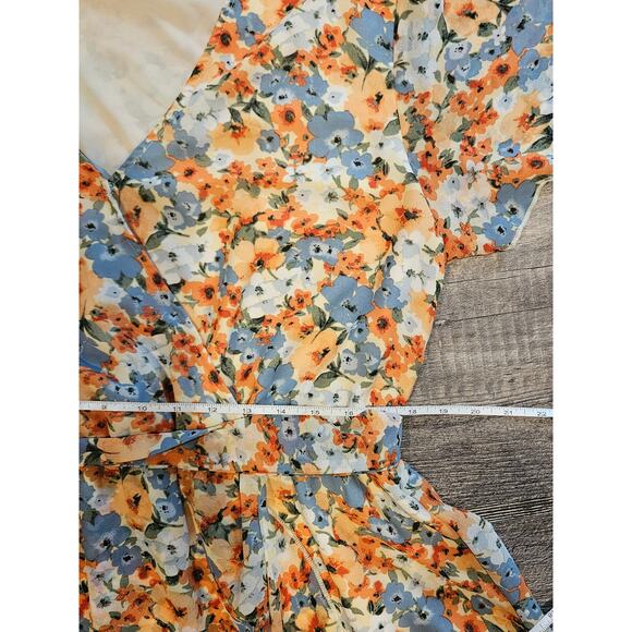 Pretty garden wrap ruffle dress womens xxl plus 2x orange cottage floral midi - Picture 6 of 9